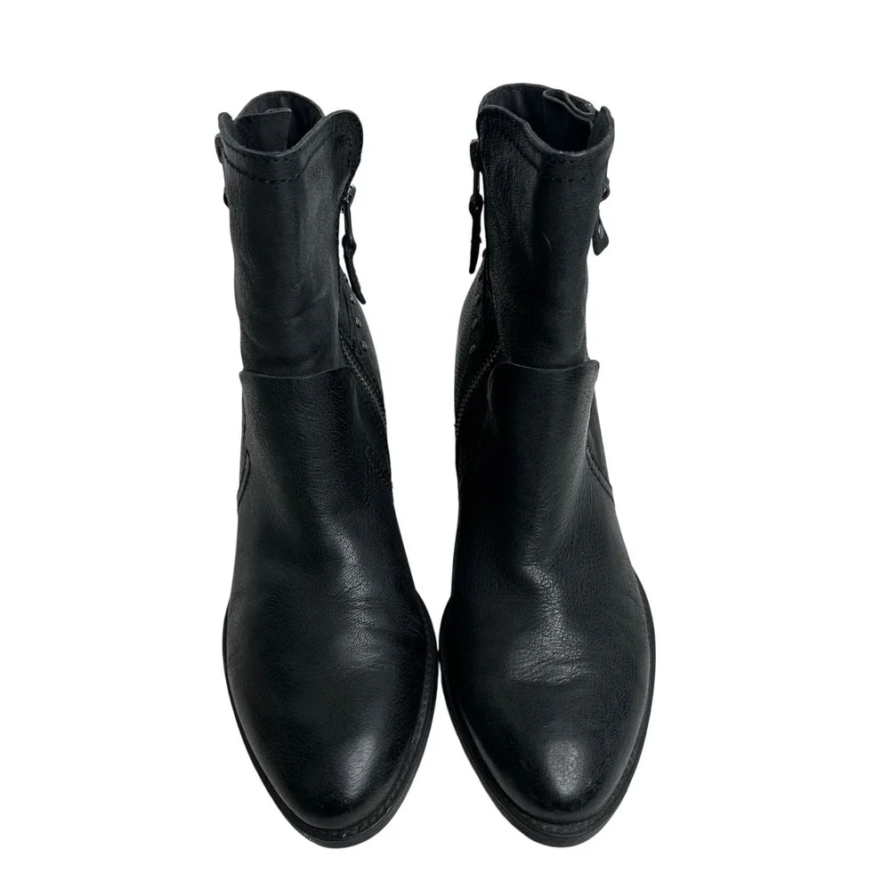 OTBT Red Eye Black Leather Moto Ankle Boots Women's 9.5‎ Side Zip Studded Grunge